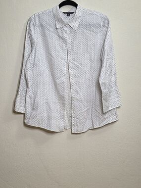 Brooks Brothers White Dress Shirt with Navy and Light Pink Dots